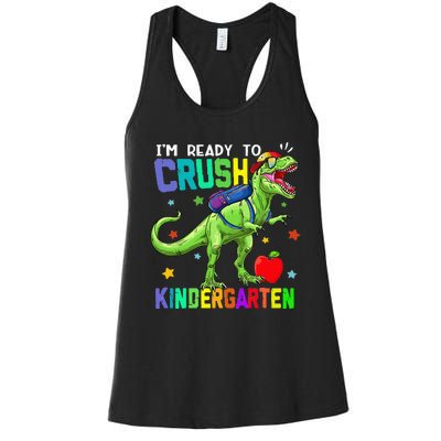 back to school dinosaur im ready to crush kindergarten Women's Racerback Tank