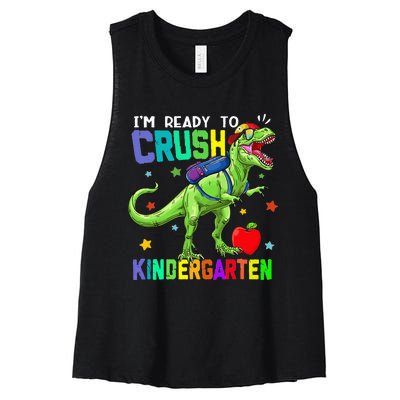 back to school dinosaur im ready to crush kindergarten Women's Racerback Cropped Tank