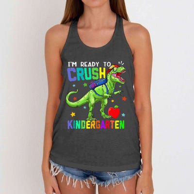 back to school dinosaur im ready to crush kindergarten Women's Knotted Racerback Tank