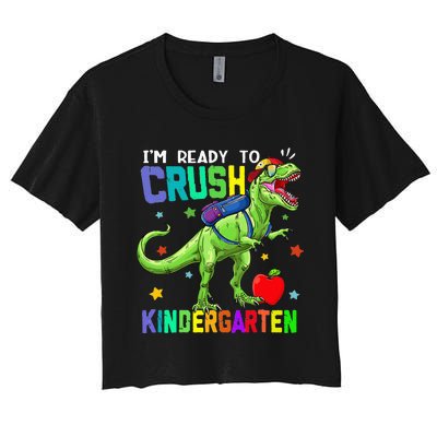 back to school dinosaur im ready to crush kindergarten Women's Crop Top Tee