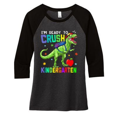 back to school dinosaur im ready to crush kindergarten Women's Tri-Blend 3/4-Sleeve Raglan Shirt