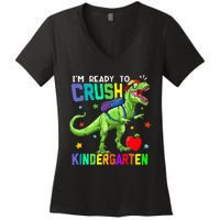 back to school dinosaur im ready to crush kindergarten Women's V-Neck T-Shirt