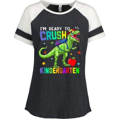 back to school dinosaur im ready to crush kindergarten Enza Ladies Jersey Colorblock Tee