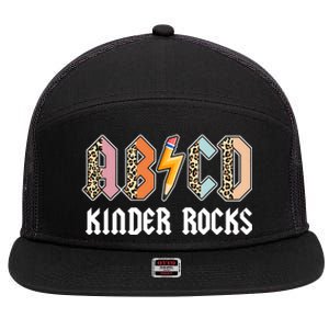 Back To School Abcd Kinder Rocks Teacher Kindergarten Rock 7 Panel Mesh Trucker Snapback Hat