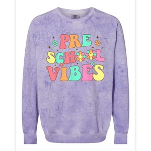 Back To School Preschool Vibes Groovy Teacher Wo Kid Colorblast Crewneck Sweatshirt