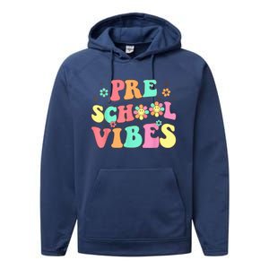 Back To School Preschool Vibes Groovy Teacher Wo Kid Performance Fleece Hoodie