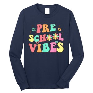 Back To School Preschool Vibes Groovy Teacher Wo Kid Long Sleeve Shirt