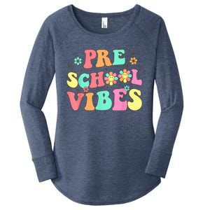 Back To School Preschool Vibes Groovy Teacher Wo Kid Women's Perfect Tri Tunic Long Sleeve Shirt