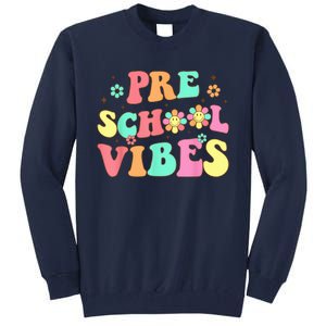 Back To School Preschool Vibes Groovy Teacher Wo Kid Tall Sweatshirt