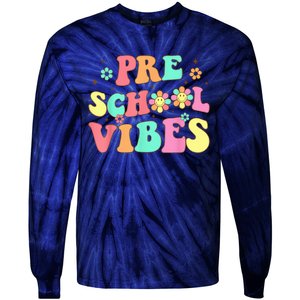 Back To School Preschool Vibes Groovy Teacher Wo Kid Tie-Dye Long Sleeve Shirt