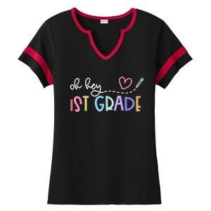 Back To School Oh Hey 1st Grade Teachers Ladies Halftime Notch Neck Tee