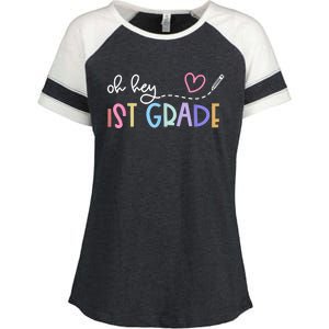 Back To School Oh Hey 1st Grade Teachers Enza Ladies Jersey Colorblock Tee