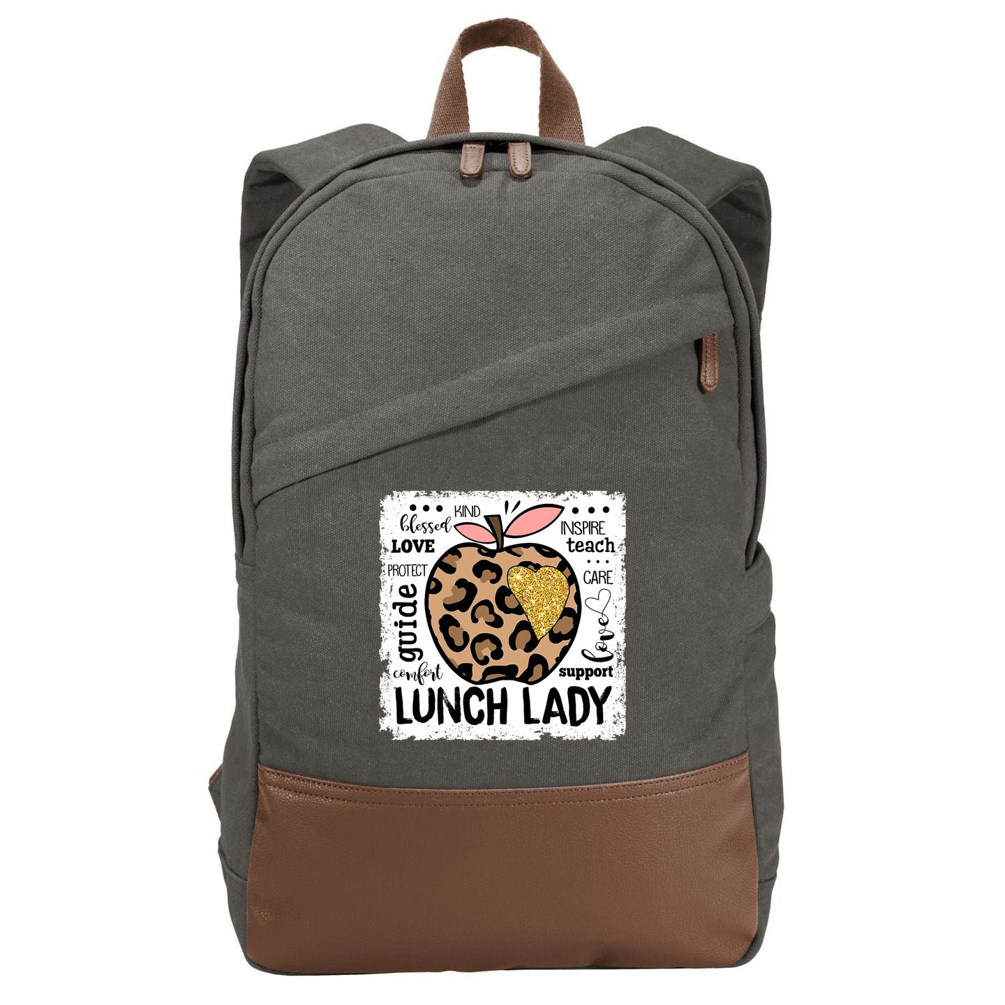 Back To School Teach Love Inspire Lunch Lady Cotton Canvas Backpack