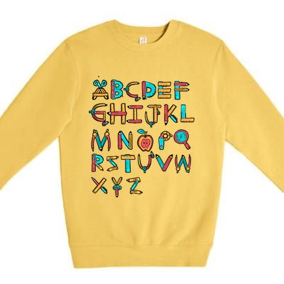 Back To School Alphabet Kindergarten Teacher Cool Gift Premium Crewneck Sweatshirt