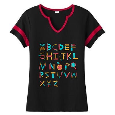 Back To School Alphabet Kindergarten Teacher Cool Gift Ladies Halftime Notch Neck Tee