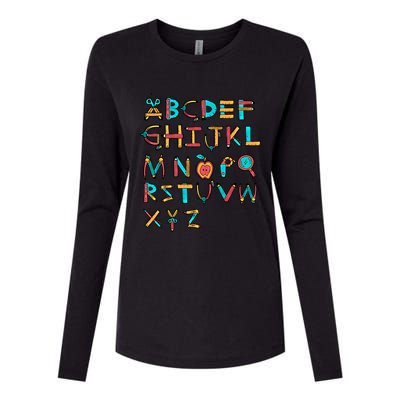 Back To School Alphabet Kindergarten Teacher Cool Gift Womens Cotton Relaxed Long Sleeve T-Shirt