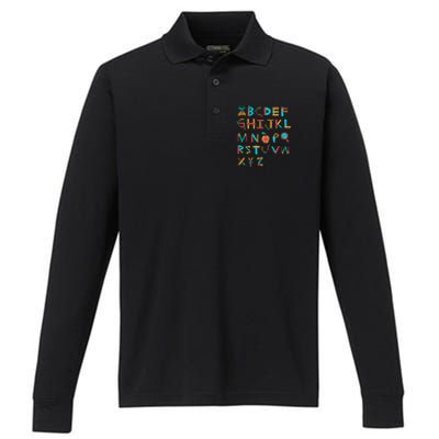 Back To School Alphabet Kindergarten Teacher Cool Gift Performance Long Sleeve Polo