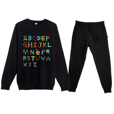 Back To School Alphabet Kindergarten Teacher Cool Gift Premium Crewneck Sweatsuit Set