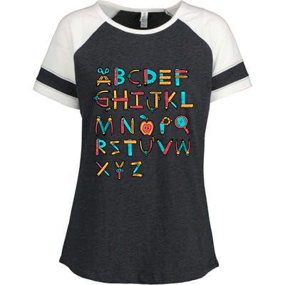 Back To School Alphabet Kindergarten Teacher Cool Gift Enza Ladies Jersey Colorblock Tee