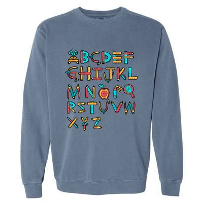 Back To School Alphabet Kindergarten Teacher Cool Gift Garment-Dyed Sweatshirt