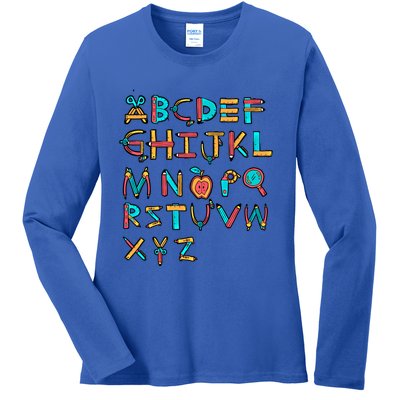 Back To School Alphabet Kindergarten Teacher Cool Gift Ladies Long Sleeve Shirt