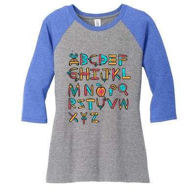 Back To School Alphabet Kindergarten Teacher Cool Gift Women's Tri-Blend 3/4-Sleeve Raglan Shirt