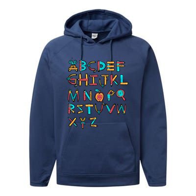 Back To School Alphabet Kindergarten Teacher Cool Gift Performance Fleece Hoodie