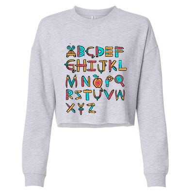 Back To School Alphabet Kindergarten Teacher Cool Gift Cropped Pullover Crew