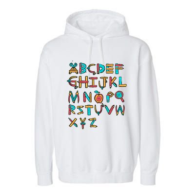 Back To School Alphabet Kindergarten Teacher Cool Gift Garment-Dyed Fleece Hoodie