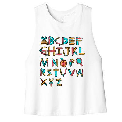 Back To School Alphabet Kindergarten Teacher Cool Gift Women's Racerback Cropped Tank