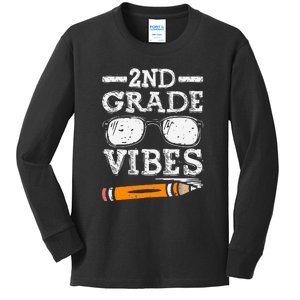 Back To School 2nd Grade Vibes Glasses Pencil First Day Teacher Kids Long Sleeve Shirt