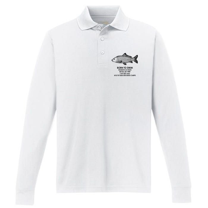 Born To Swim Ocean Is A Fuck Performance Long Sleeve Polo