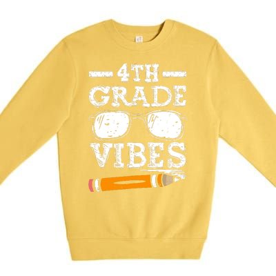 Back To School 4th Grade Vibes Glasses Pencil First Day Teacher Premium Crewneck Sweatshirt