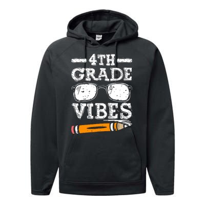 Back To School 4th Grade Vibes Glasses Pencil First Day Teacher Performance Fleece Hoodie