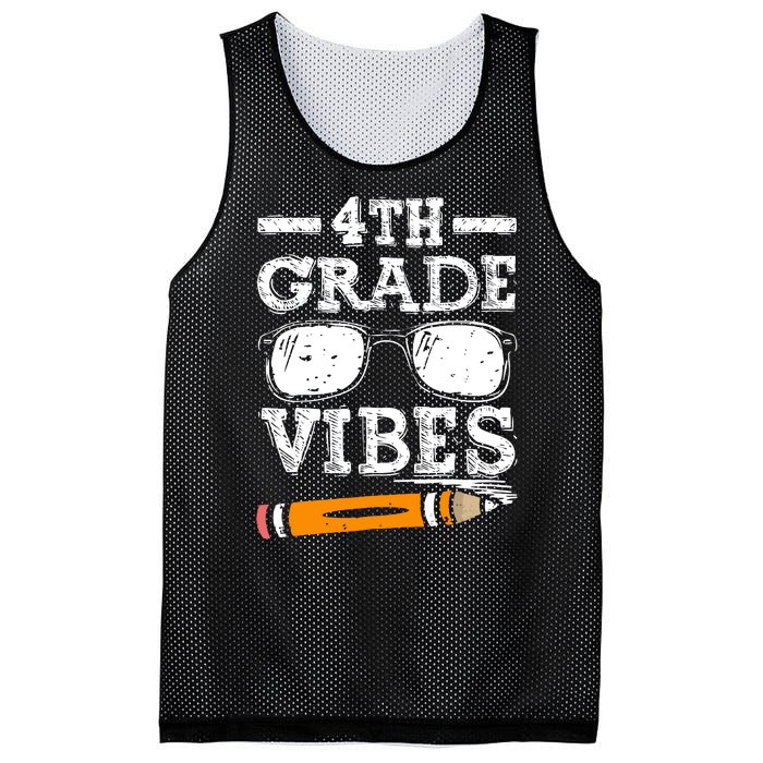 Back To School 4th Grade Vibes Glasses Pencil First Day Teacher Mesh Reversible Basketball Jersey Tank