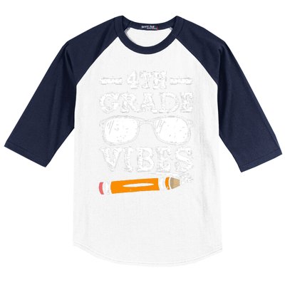 Back To School 4th Grade Vibes Glasses Pencil First Day Teacher Baseball Sleeve Shirt