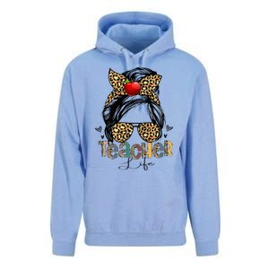 Back To School Teacher Life Messy Bun Leopard Teacher Wo Unisex Surf Hoodie