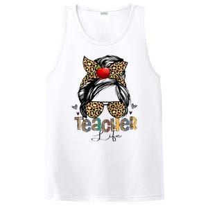 Back To School Teacher Life Messy Bun Leopard Teacher Wo PosiCharge Competitor Tank