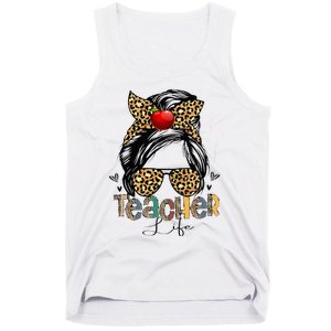 Back To School Teacher Life Messy Bun Leopard Teacher Wo Tank Top