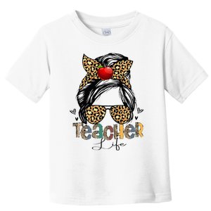 Back To School Teacher Life Messy Bun Leopard Teacher Wo Toddler T-Shirt