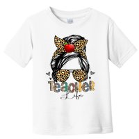 Back To School Teacher Life Messy Bun Leopard Teacher Wo Toddler T-Shirt