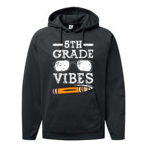 Back To School 5th Grade Vibes Glasses Pencil First Day Teacher Performance Fleece Hoodie