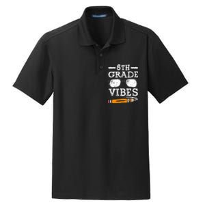 Back To School 5th Grade Vibes Glasses Pencil First Day Teacher Dry Zone Grid Polo