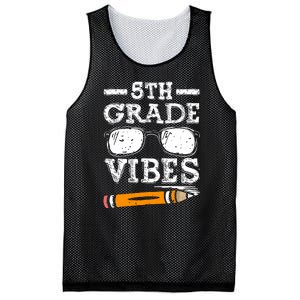 Back To School 5th Grade Vibes Glasses Pencil First Day Teacher Mesh Reversible Basketball Jersey Tank