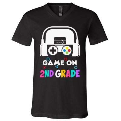 Back To School Game On 2nd Grade Funny Gamer Kids V-Neck T-Shirt