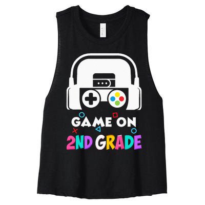 Back To School Game On 2nd Grade Funny Gamer Kids Women's Racerback Cropped Tank