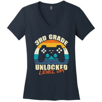 Back To School 3rd Grade Unlocked Level Up Gamer Women's V-Neck T-Shirt