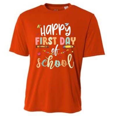 Back to School Happy First Day of School Teacher Student Kid Cooling Performance Crew T-Shirt