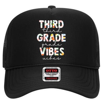 Back To School Third Grade Vibes First Day Teacher High Crown Mesh Back Trucker Hat