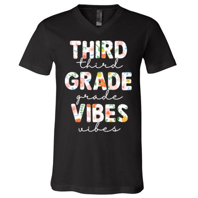 Back To School Third Grade Vibes First Day Teacher V-Neck T-Shirt